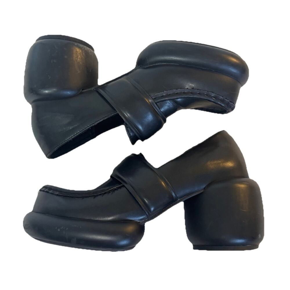 T.U.K. Anarchic Black Bubble Loafers Chunky Platform Slip On Shoes Sculpted Heel - Picture 8 of 9